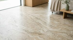 Porcelain tile flooring with natural stone appearance for high moisture areas in Wisconsin homes